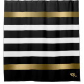 Schwarz-Weiß Streifen Muster Gold Akzente Duschvorhang (Vorderseite)