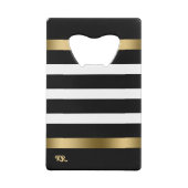 Schwarz-Weiß Streifen Muster Gold Akzente Geldbeutel Flaschenöffner (Rückseite)