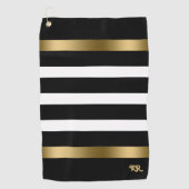 Schwarz-Weiß Streifen Muster Gold Akzente Golfhandtuch (Vorderseite)