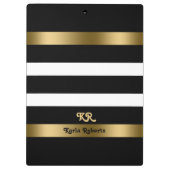 Schwarz-Weiß Streifen Muster Gold Akzente Klemmbrett (Rückseite)