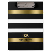 Schwarz-Weiß Streifen Muster Gold Akzente Klemmbrett (Vorderseite)