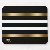 Schwarz-Weiß Streifen Muster Gold Akzente Mousepad (Vorne)