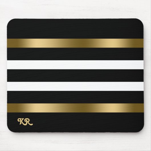 Schwarz-Weiß Streifen Muster Gold Akzente Mousepad (Vorne)