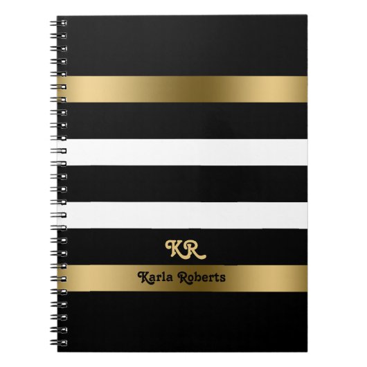 Schwarz-Weiß Streifen Muster Gold Akzente Notizblock (Vorderseite)