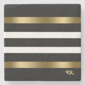 Schwarz-Weiß Streifen Muster Gold Akzente Steinuntersetzer (Vorderseite)