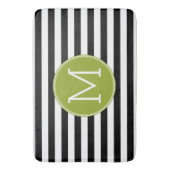Schwarz-Weiß-Streifen Muster Grüne Monogramm Badematte (Vorderseite Vertikal)