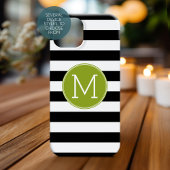 Schwarz-Weiß-Streifen Muster Grüne Monogramm Case-Mate iPhone Hülle