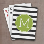 Schwarz-Weiß-Streifen Muster Grüne Monogramm Spielkarten<br><div class="desc">Ein einfaches Design mit einem Bereich für Monogramme. Wenn Sie das Kunstwerk anpassen oder den Schriftart ändern möchten,  können Sie auf den Bereich anpassen klicken. Dies führt Sie zum Design-Tool,  mit dem Sie viele Änderungen vornehmen können.</div>