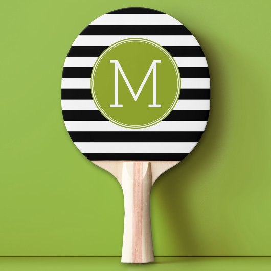 Schwarz-Weiß-Streifen Muster Grüne Monogramm Tischtennis Schläger