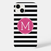 Schwarz-Weiß-Streifen Muster - Hot-Pink-Monogramm Case-Mate iPhone Hülle (Rückseite)