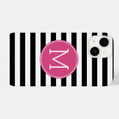 Schwarz-Weiß-Streifen Muster - Hot-Pink-Monogramm Case-Mate iPhone Hülle (Rückseite (Horizontal))
