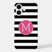 Schwarz-Weiß-Streifen Muster - Hot-Pink-Monogramm Case-Mate iPhone Hülle (Rückseite)