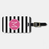 Schwarz-Weiß-Streifen Muster - Hot-Pink-Monogramm Gepäckanhänger (Vorderseite horizontal)