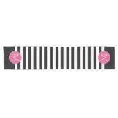 Schwarz-Weiß-Streifen Muster - Hot-Pink-Monogramm Kurzer Tischläufer (Horizontal)