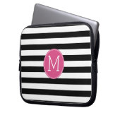 Schwarz-Weiß-Streifen Muster - Hot-Pink-Monogramm Laptopschutzhülle (Vorderseite Links)