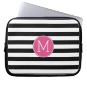 Schwarz-Weiß-Streifen Muster - Hot-Pink-Monogramm Laptopschutzhülle (Vorderseite)
