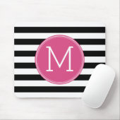 Schwarz-Weiß-Streifen Muster - Hot-Pink-Monogramm Mousepad (Mit Mouse)