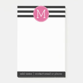 Schwarz-Weiß-Streifen Muster - Hot-Pink-Monogramm Post-it Klebezettel (Vorderseite)