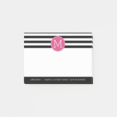 Schwarz-Weiß-Streifen Muster - Hot-Pink-Monogramm Post-it Klebezettel (Vorderseite)