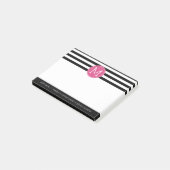 Schwarz-Weiß-Streifen Muster - Hot-Pink-Monogramm Post-it Klebezettel (angewinkelt)