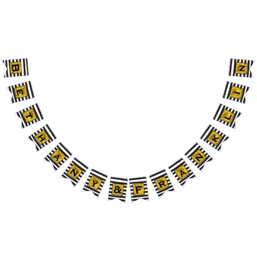 Schwarz-Weiß-Streifen-Muster mit Goldene Hochzeit Wimpelkette (Alle)