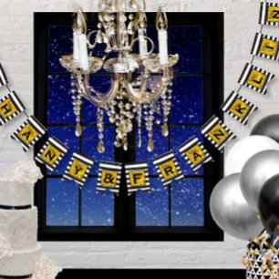 Schwarz-Weiß-Streifen-Muster mit Goldene Hochzeit Wimpelkette