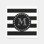 Schwarz-Weiß-Streifen-Muster, Schwarz-Monogramm Serviette (Vorderseite)