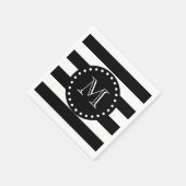 Schwarz-Weiß-Streifen-Muster, Schwarz-Monogramm Serviette (Ecke)