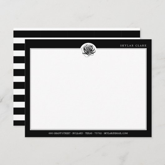 Schwarz-Weiß-Streifen-Muster und moderne Rose Mitteilungskarte (Vorne/Hinten)