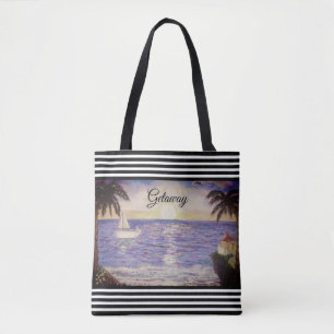 Schwarz-Weiß-Streifen & Ozean-Strandlandschaft Tasche
