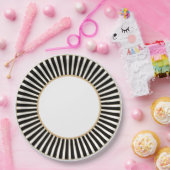 Schwarz-Weiß-Streifen Pappteller (Party)