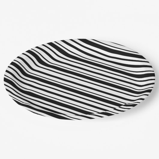 Schwarz-Weiß-Streifen Pappteller (Schrägansicht)