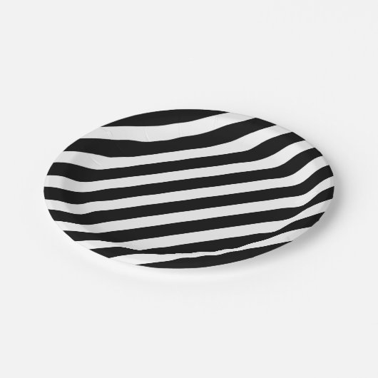 Schwarz-Weiß-Streifen Pappteller (Schrägansicht)