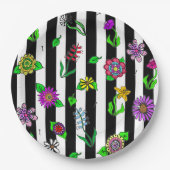 Schwarz-Weiß-Streifen Pappteller (Vorderseite)