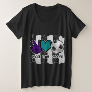 Schwarz-Weiß-Streifen Peace Liebe Soccer Große Größe T-Shirt