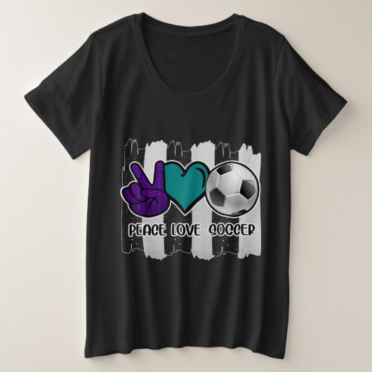Schwarz-Weiß-Streifen Peace Liebe Soccer Große Größe T-Shirt (Design vorne)