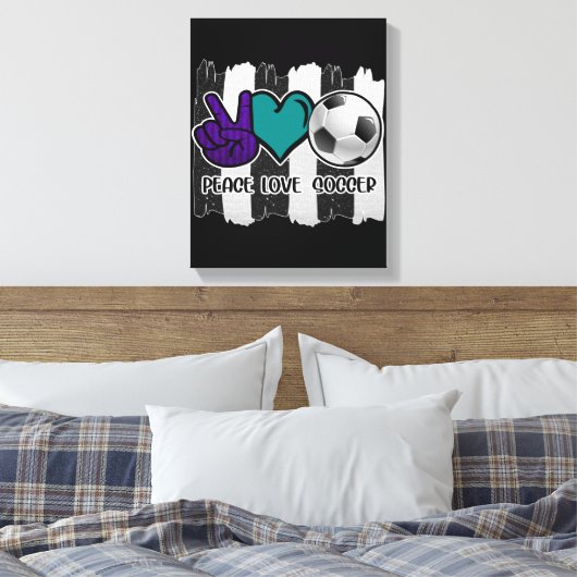 Schwarz-Weiß-Streifen Peace Liebe Soccer Leinwanddruck (Insitu (Schlafzimmer))