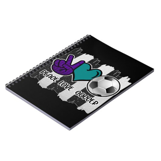 Schwarz-Weiß-Streifen Peace Liebe Soccer Notizblock (Linke Seite)