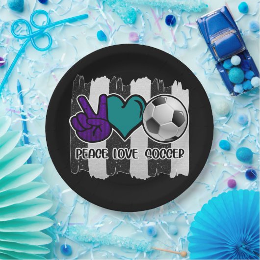 Schwarz-Weiß-Streifen Peace Liebe Soccer Pappteller (Party)