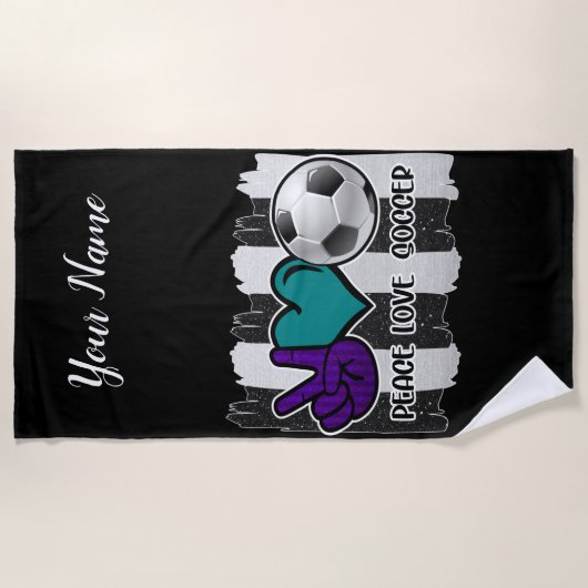 Schwarz-Weiß-Streifen Peace Liebe Soccer Strandtuch (Vorderseite)