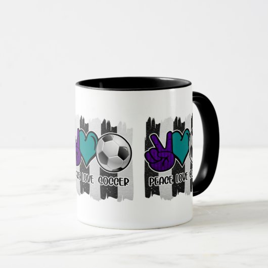Schwarz-Weiß-Streifen Peace Liebe Soccer Tasse (VorderseiteRechts)