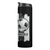 Schwarz-Weiß-Streifen Peace Liebe Soccer Thermosbecher (Nach rechts gedreht)
