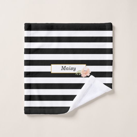 Schwarz-Weiß-Streifen Personalisiert Badhandtuch Set (Waschlappen)