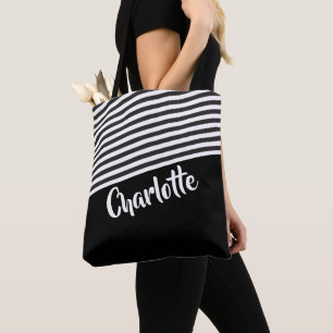 Schwarz-Weiß-Streifen Personalisiert Tasche
