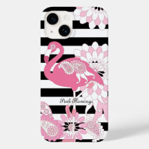 Schwarz-Weiß-Streifen Pink Flamingo