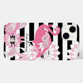 Schwarz-Weiß-Streifen Pink Flamingo Case-Mate iPhone Hülle (Rückseite (Horizontal))