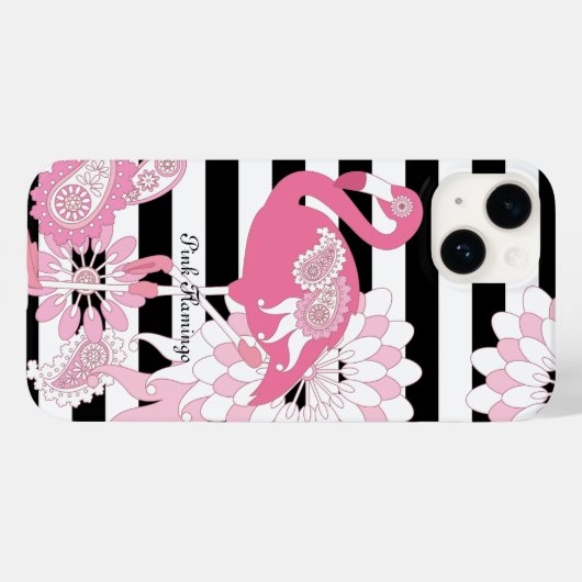 Schwarz-Weiß-Streifen Pink Flamingo Case-Mate iPhone Hülle (Rückseite (Horizontal))