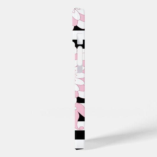 Schwarz-Weiß-Streifen Pink Flamingo Case-Mate iPhone Hülle (Rückseite / Links)