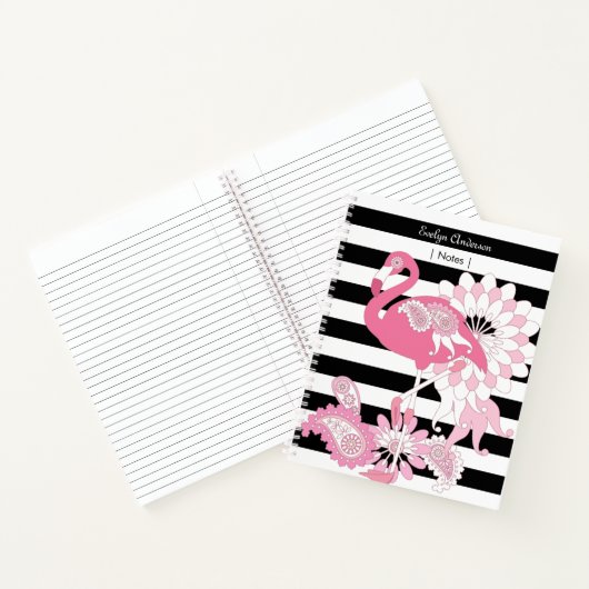 Schwarz-Weiß-Streifen Pink Flamingo Notizblock (Innenseite)