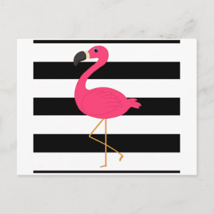 Schwarz-Weiß-Streifen Pink Flamingo Postkarte